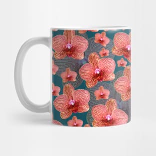 Pink Orchid Pattern on Dark Blue Background Mug